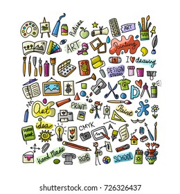 School of drawing, icons set for your design