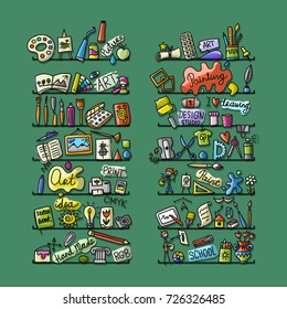 School of drawing, icons set for your design