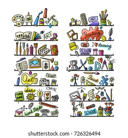 School of drawing, icons set for your design