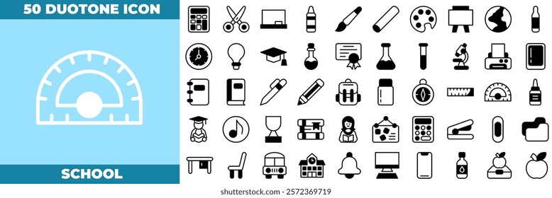 School Duotone Editable Icons set. Vector illustration in modern thin duotone style of school icons: school, student, study, et