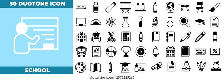 School Duotone Editable Icons set. Vector illustration in modern thin duotone style of school icons: school, student, study, etc