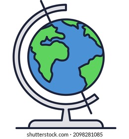 Schule Erdkugel, Vektorgrafik Weltregion Symbol. Planet-Modell auf Ständer einzeln auf weißem Hintergrund. Bildung und Studium