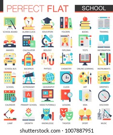 School edication vector complex flat icon concept symbols for web infographic design.