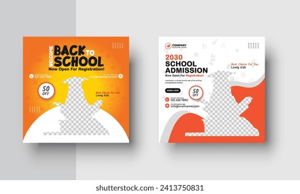 School education admission creative web banner and square social media post template. or kids school admission poster banner template