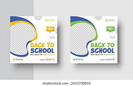 School education admission creative web banner and square social media post template. or kids school admission poster banner template