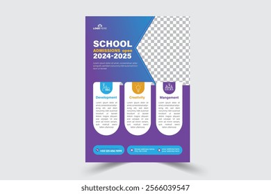 School education admission flyer poster template , Online school kids education admission flyer poster layout. Creative and modern education admission flyer template vector
