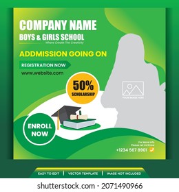 School education admission flyer template or social media post  or school web banner or square flyer poster