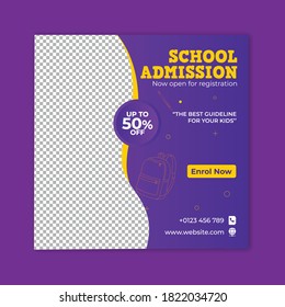 School education admission social media post. School admission background