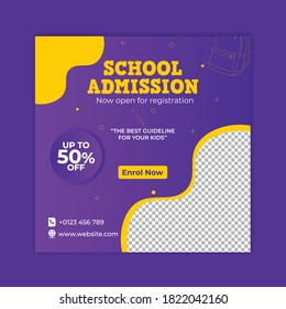 School education admission social media post. School admission background