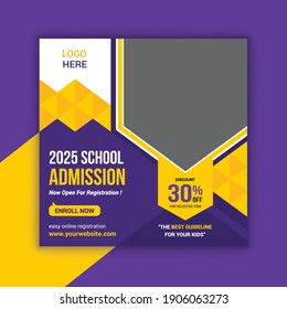School education admission social media post and web banner template. Junior and senior school admission promotion banner. School admission web banner template. 