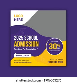 School education admission social media post and web banner template. Junior and senior school admission promotion banner.
