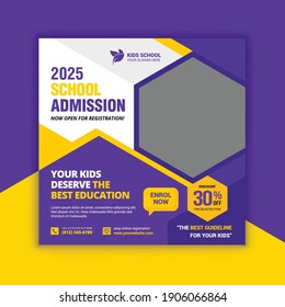 School education admission social media post and web banner template. Junior and senior school admission promotion banner. School admission web banner template.