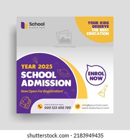 School education admission social media post and web banner template. kid school admission promotion post, education banner design.