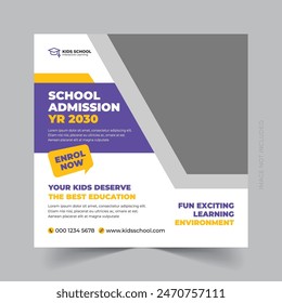 school education admission social media post and web banner, Back to School admission post or Instagram post, flyer Design.

