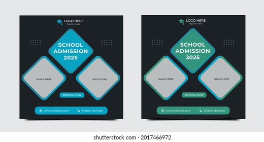 School education admission web banner template set.Back to school social banner template, school admission, online admission social banner template