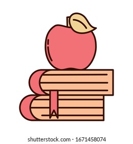 school education apple on books supply vector illustration line and fill style icon