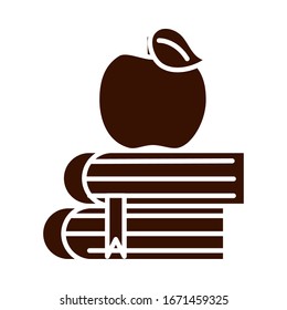 school education apple on books supply vector illustration silhouette style icon