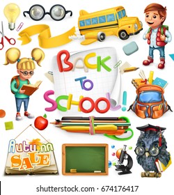 School and education. Back to school. 3d vector icon set.