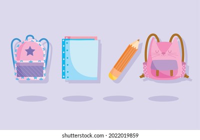 school education backpack pencil and sheet