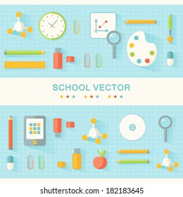 School and Education Banners Flat Design Set