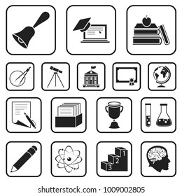 School and education black icons in set collection for design.College, equipment and accessories vector symbol stock web illustration.