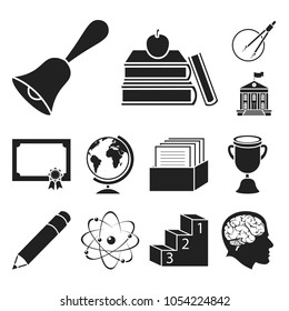 School and education black icons in set collection for design.College, equipment and accessories vector symbol stock web illustration.
