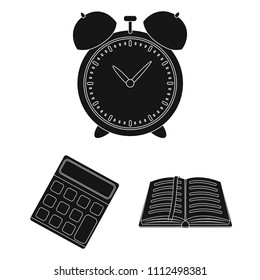 School and education black icons in set collection for design.College, equipment and accessories vector symbol stock web illustration.