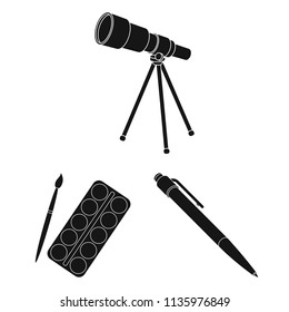 School and education black icons in set collection for design.College, equipment and accessories vector symbol stock web illustration.