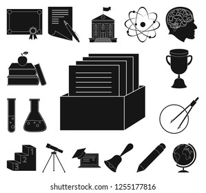 School and education black icons in set collection for design.College, equipment and accessories vector symbol stock web illustration.
