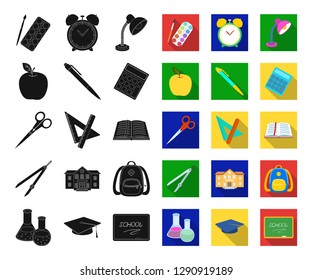 School and education black,flat icons in set collection for design.College, equipment and accessories vector symbol stock web illustration.