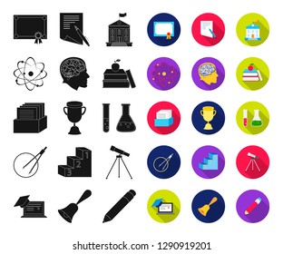 School and education black,flat icons in set collection for design.College, equipment and accessories vector symbol stock web illustration.