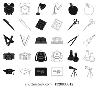 School and education black,outline icons in set collection for design.College, equipment and accessories vector symbol stock web illustration.