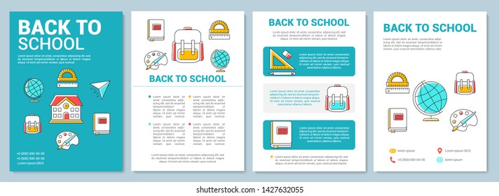 School education brochure template layout. New academic year. Flyer, booklet, leaflet print design with linear illustrations. Vector page layouts for magazines, annual reports, advertising posters