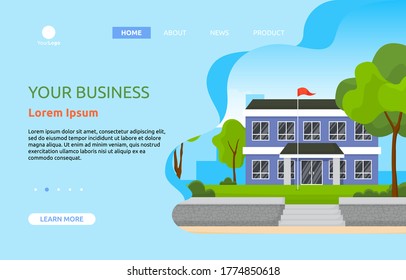 School Education Building Outdoor Cartoon Landing Page Web Template