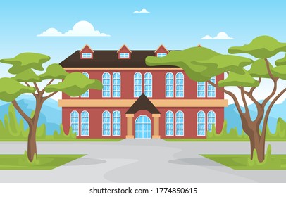 School Education Building Park Outdoor Landscape Cartoon Illustration