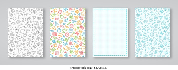 School and education card set with different color background and fame isolated on background.