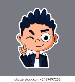 School education. Cartoon child studying. Clever boy. Teenagers portrait. College student. Rocker gesture. Smiling kids. Young person in class. Primary learner. Smart schoolboy. Vector classmate face