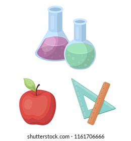 School and education cartoon icons in set collection for design.College, equipment and accessories vector symbol stock web illustration.