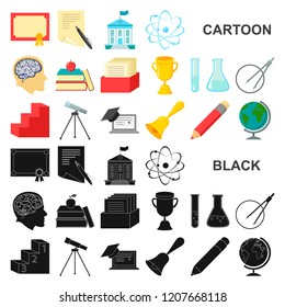 School and education cartoon icons in set collection for design.College, equipment and accessories vector symbol stock web illustration.