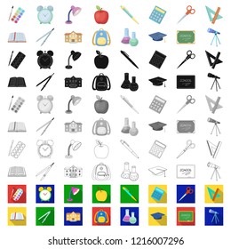 School and education cartoon icons in set collection for design.College, equipment and accessories vector symbol stock web illustration.
