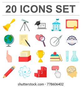 School and education cartoon icons in set collection for design.College, equipment and accessories vector symbol stock web illustration.