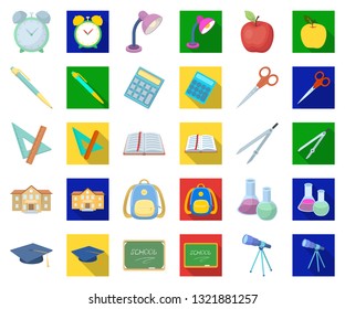 School and education cartoon,flat icons in set collection for design.College, equipment and accessories vector symbol stock web illustration.
