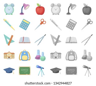 School and education cartoon,mono icons in set collection for design.College, equipment and accessories vector symbol stock web illustration.