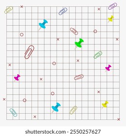 School education. Colored school background on a checkered sheet. Collection of thin line school icons. EPS 10.
