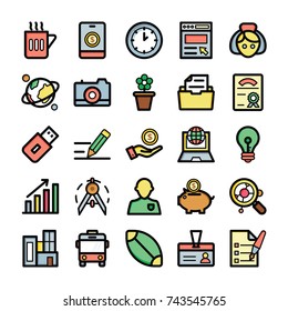 
School and Education Colored Vector Icons Set
