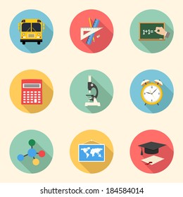 school and education colorful flat design icons set. template elements for web and mobile applications. part 1