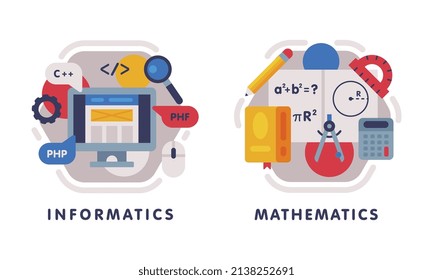 School Education Composition with Text Caption and Educational Objects Vector Set