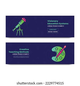 School education concept banner design, Creative teaching and learning illustration
