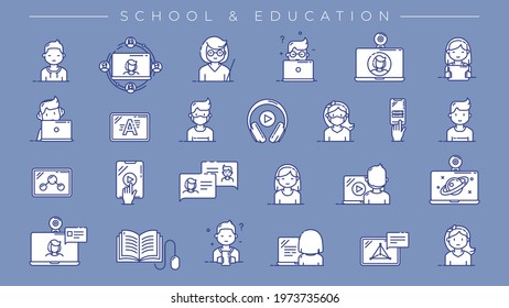 School and Education concept line style vector icons set.