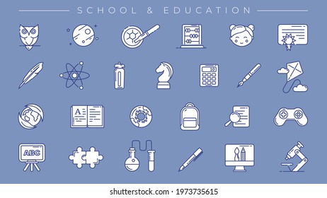 School and Education concept line style vector icons set.